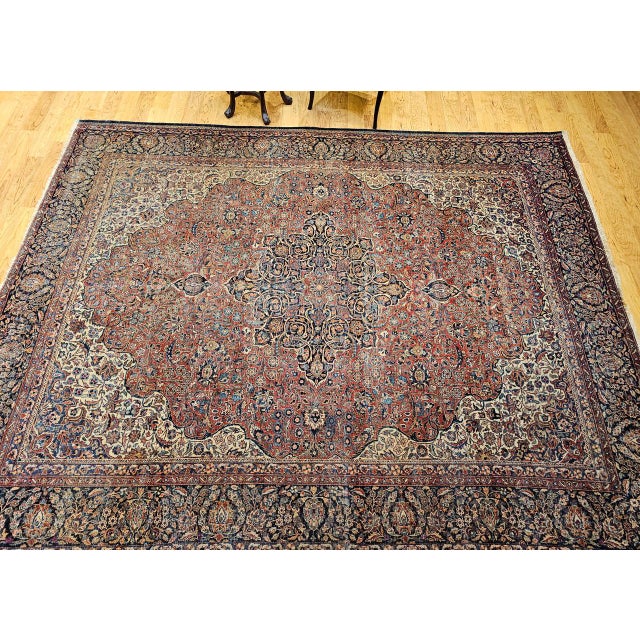 Red Early 20th Century Persian Kashan Rug, Hand-Knotted Wool, Floral Pattern, Rust & Ivory, 8x10 For Sale - Image 8 of 18