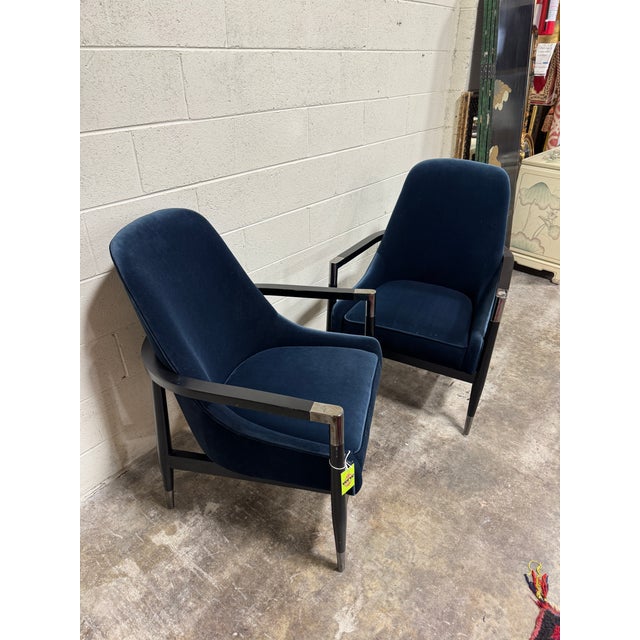 2020s Modern Navy Blue Velvet Slope Lounge Chairs - A Pair For Sale - Image 5 of 9