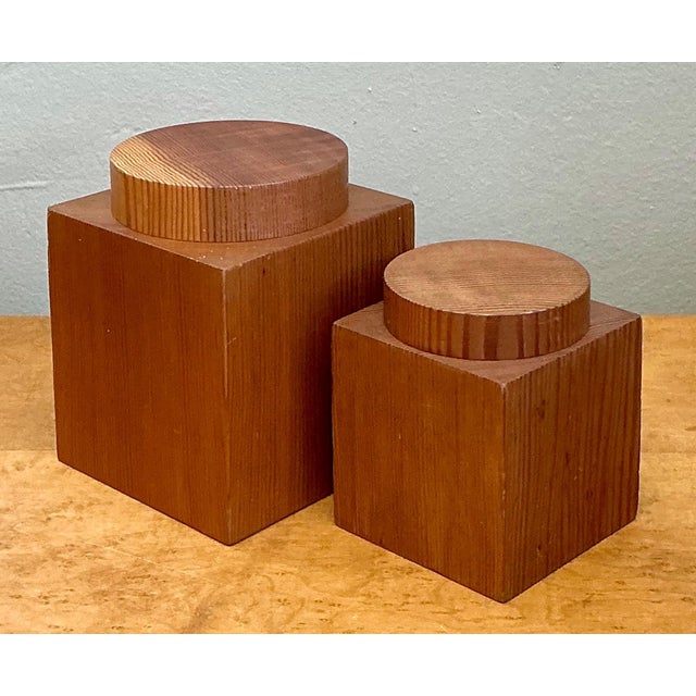 Late 20th Century Vintage Square Wood Storage Boxes - Set of 2 For Sale - Image 5 of 12