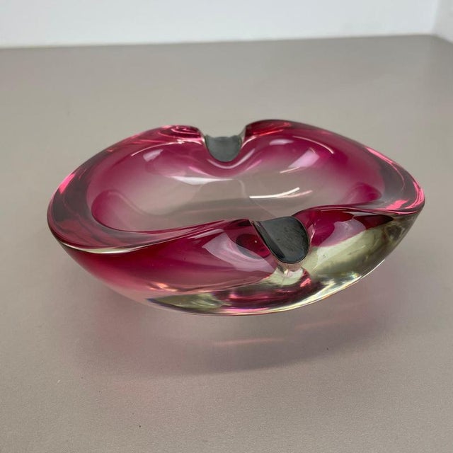 Large Pink Murano Bubble Glass Ashtray with Sterling Silver 925, Italy, 1970s For Sale - Image 4 of 18