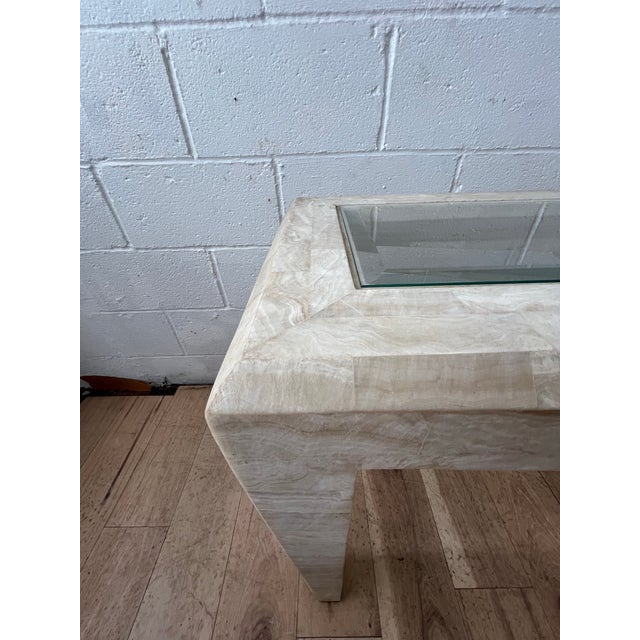 1970s Karl Springer Maitland Smith Style Tessellated and Brass Waterfall Console Table For Sale - Image 5 of 12