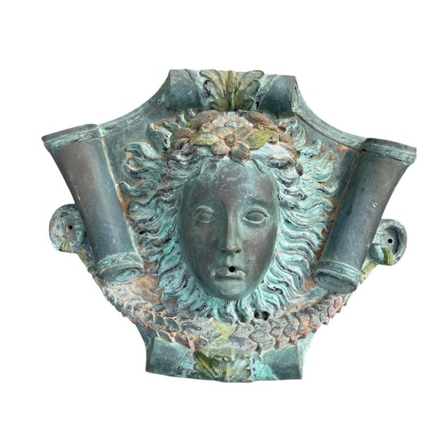 1970s Vintage Classical Bronze & Polychrome Water Fountain Mask For Sale - Image 5 of 12