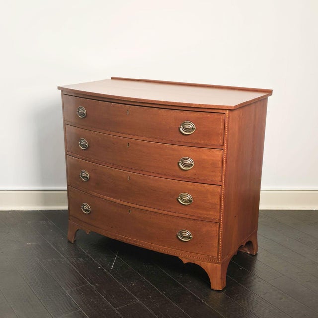 Wood 19th Century American Inlaid Bowfront Chest of Drawers For Sale - Image 7 of 12