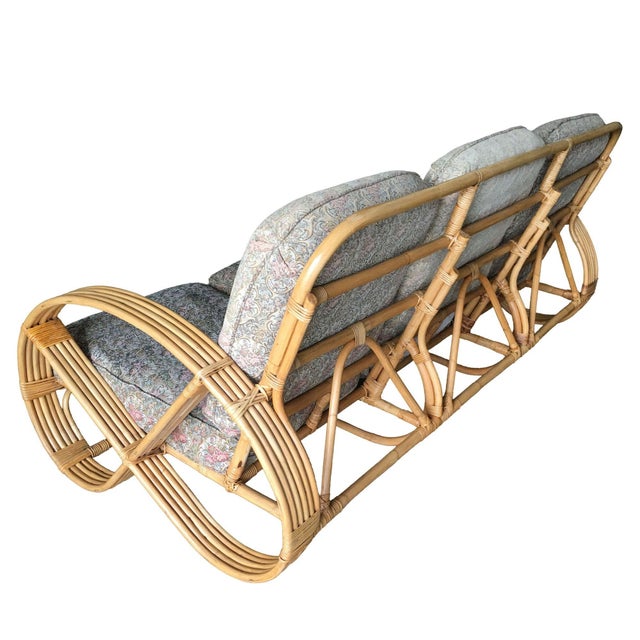 1950s 1940s Restored Five-Strand Round Full Pretzel Rattan Sofa & Lounge Living Room, 4 Pieces For Sale - Image 5 of 15