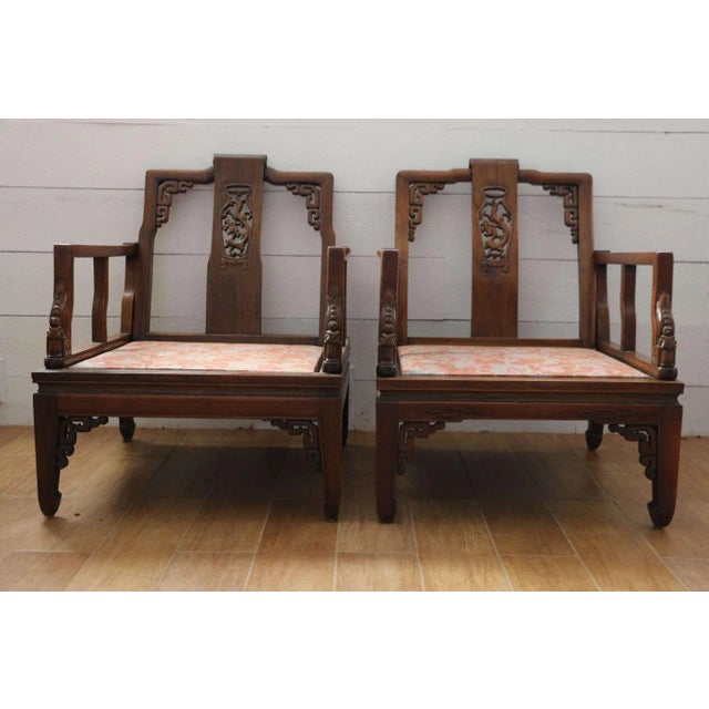 1960s 1960s Vintage Asian Rosewood Low Arm Chairs, a Pair For Sale - Image 5 of 5