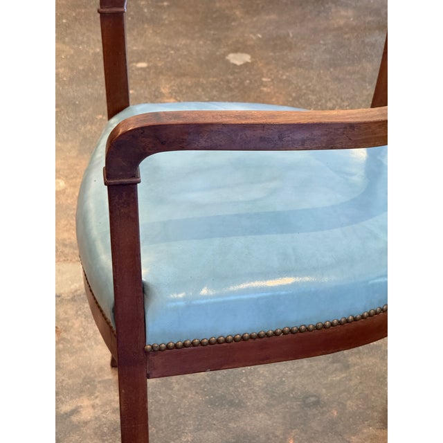 19th Century Set of Seven Klismos Chairs With Blue Leather Seats For Sale - Image 9 of 12