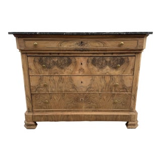 19th Century French Louis Philippe Burl Walnut Bleached Marble Top Chest of Drawer / Commodes For Sale