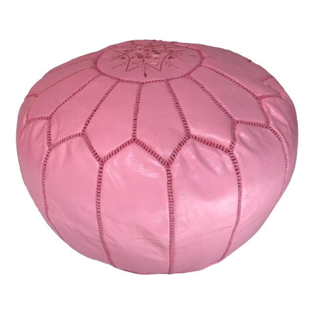Moroccan Leather Pink Pouf Cover For Sale