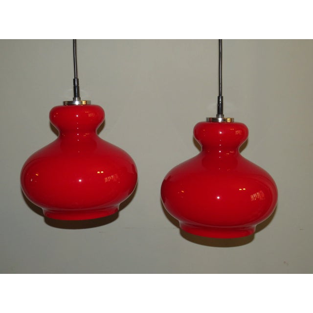 Mid-Century Modern German Red Glass Pendant Lamp from Peill & Putzler, 1960s For Sale - Image 3 of 9