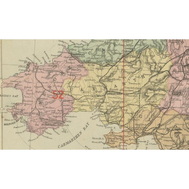 Black Antique Map of Wales, 1885 For Sale - Image 8 of 9
