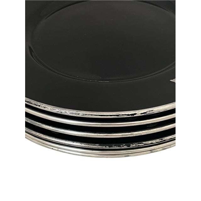 6 - l.e. Smith Black Amethyst Glass Dinner Plates Sterling Floral "Wild Rose". For Sale In San Francisco - Image 6 of 6