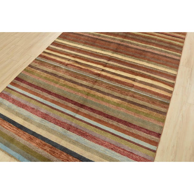 Contemporary Gabbeh Rug 5'7'' X 8'2'' Multicolor Wool Striped Hand-Knotted Carpet For Sale - Image 3 of 12