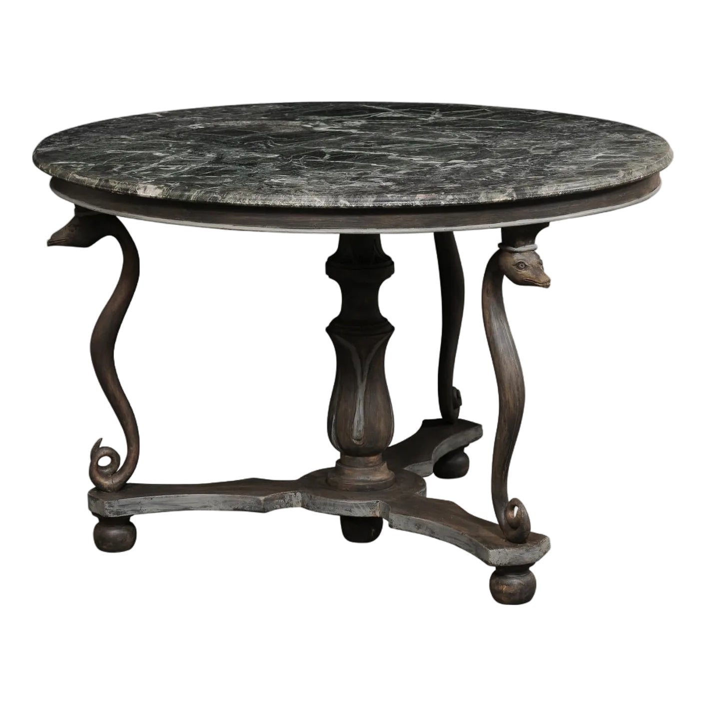 Mid 20th Century French Marble Top Serpent Motif Round Table | Chairish