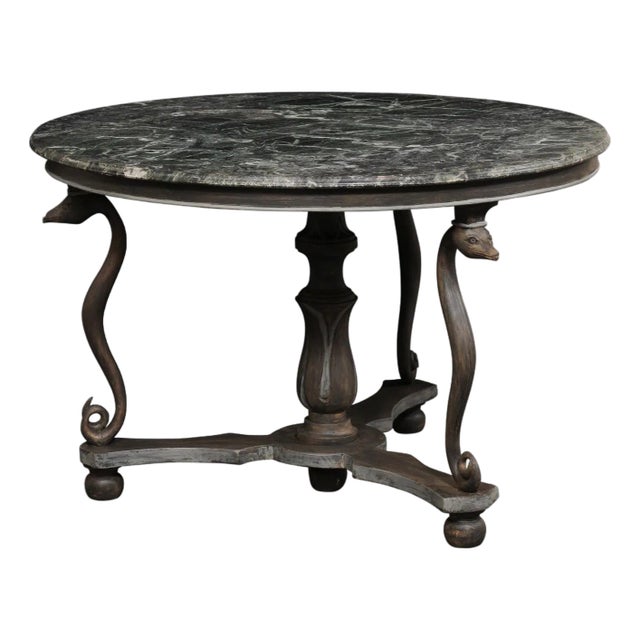 Mid 20th Century French Marble Top Serpent Motif Round Table For Sale