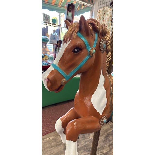 2020s Hand Painted Antique Carousel Horse With Brass Torchiere Stand For Sale - Image 5 of 16