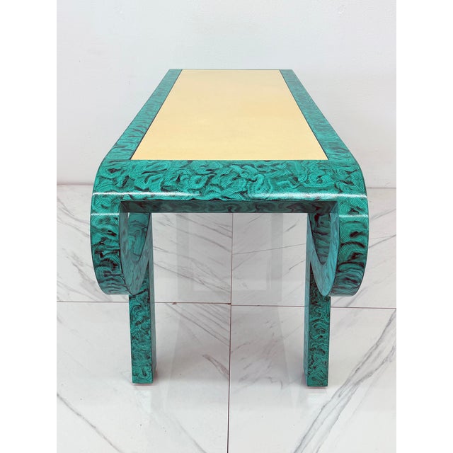 Hand Painted Faux Malachite Console / Desk, Alessandro, Baker, 1980's For Sale - Image 9 of 11