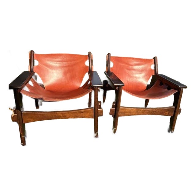 Mid 20th Century Pair of Sergio Rodrigues “Kilin” Armchairs, Brazilian Rosewood & Leather, Brazil For Sale