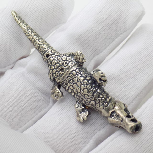 Silver Vintage Italian Handmade Genuine Silver Alligator Figurine, 1970s For Sale - Image 8 of 13
