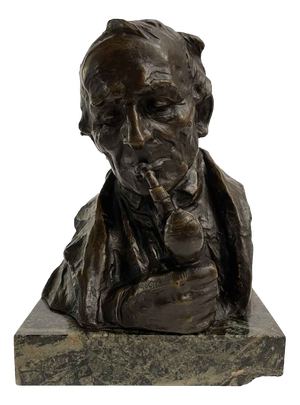 Hans Muller, Bust of a Man with a Pipe, 1890s, Bronze and Marble