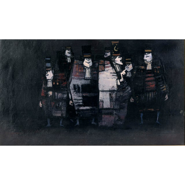 Untitled painting of a group of men by Antonio Rodríguez Luna (1910-1985.) This moody piece by Antonio Rodríguez Luna is...