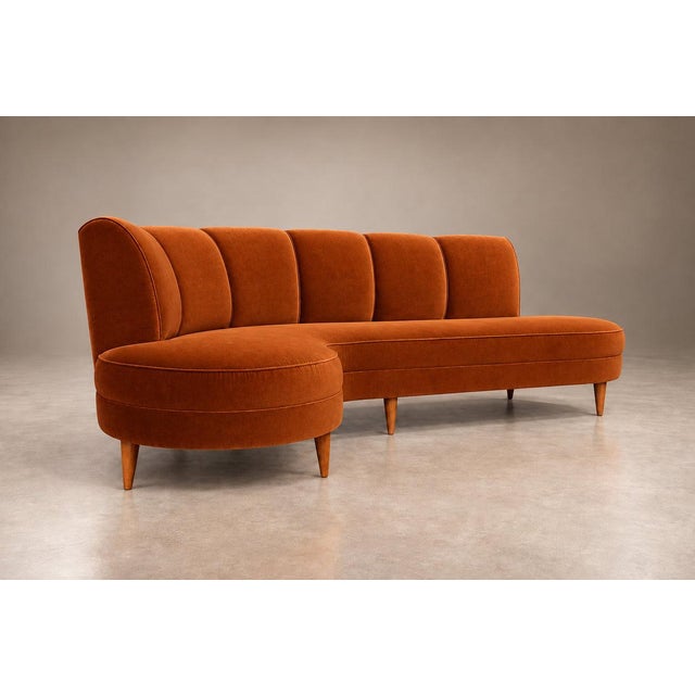 Brazilian Modern Sculptural Curved Sofa in Burnt Sienna Mohair Velvet, Brazil, 1950s For Sale - Image 14 of 18