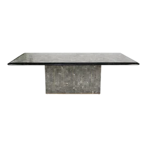 Large Tessellated Black & Grey Stone Brass Inlay Dining Table
