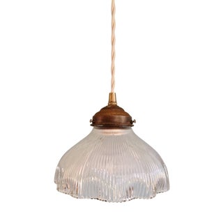 Holophane Pendant Light in Clear Grooved Glass, 1920s For Sale