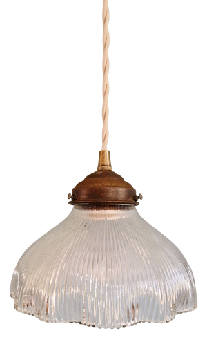 Holophane Pendant Light in Clear Grooved Glass, 1920s