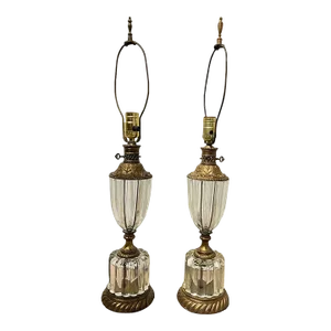 1940’s Crystal Table Lamps With Bronze Fittings - a Pair