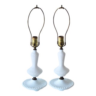 Vintage Mid Century Milk Glass Hobnail Table Lamps-A Pair For Sale