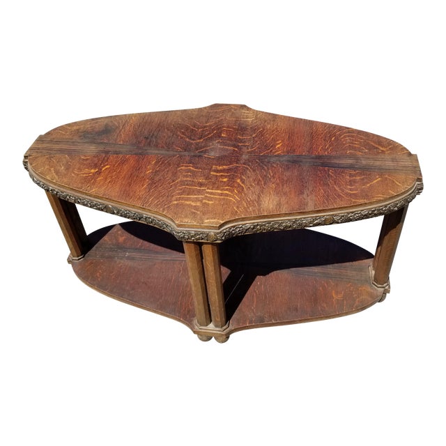 Art Nouveau Coffee Table With Brass Detail For Sale