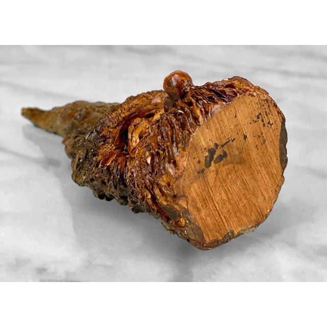 Brown Vintage Folk Art Carved Wood Spirit Old Man Gnome Face Sculpture For Sale - Image 8 of 8