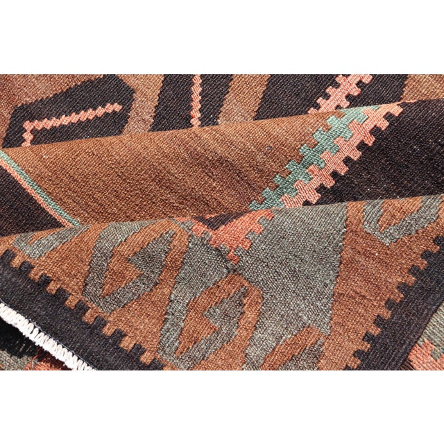Vintage Turkish Kars Kilim With Bold Medallions in Warm Brown, Orange, and Sage For Sale - Image 12 of 13