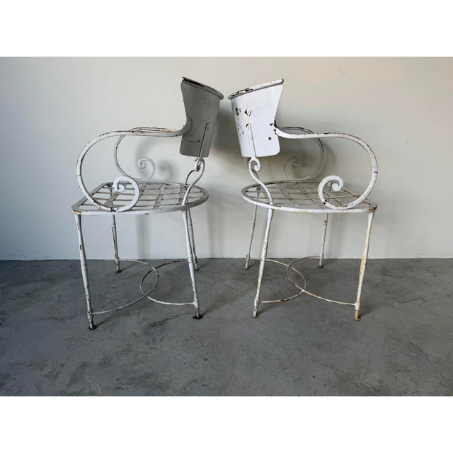 1970s Pair of Vintage Arhaus White Metal Garden Dining Armchairs With Scroll Arms For Sale - Image 5 of 12