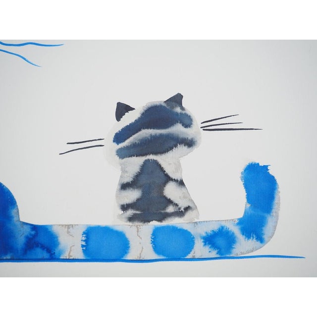 Contemporary Laszlo Tibay, Maman chat et son petit, Ink & Wash Drawing For Sale - Image 3 of 6