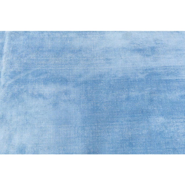Early 21st Century "Skywash" Modern Hand-Knotted Solid Light Blue Linen Rug by Doris Leslie Blau For Sale - Image 5 of 6