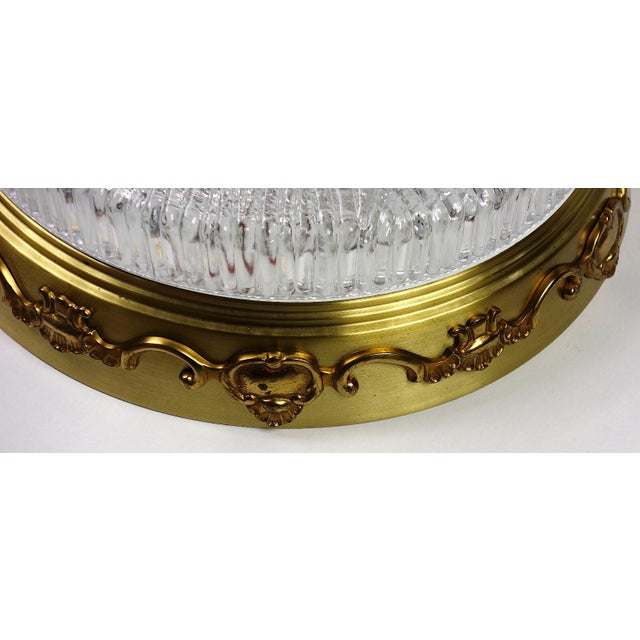 Mid-Century Modern Brass and Crystal Glass Three-Light Ceiling Lamp from Kaiser, 1940s For Sale - Image 3 of 13