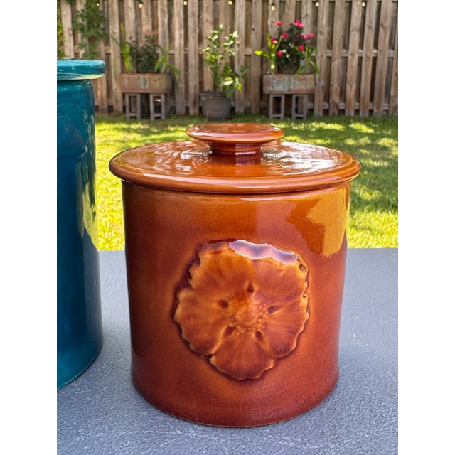 1960s Glazed Ceramic Colorful Pottery Lidded Kitchen Canisters Made in Italy - Set of 4 For Sale - Image 6 of 18