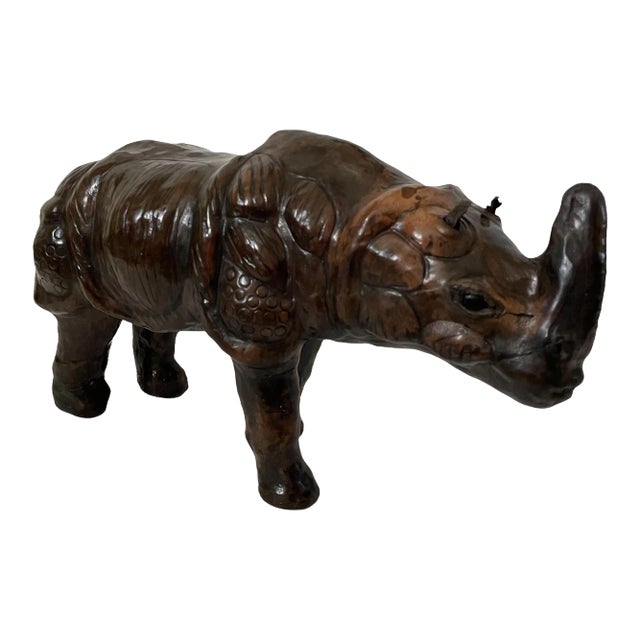 Mid Century Leather Wrapped Rhino Sculpture For Sale