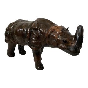 Mid Century Leather Wrapped Rhino Sculpture