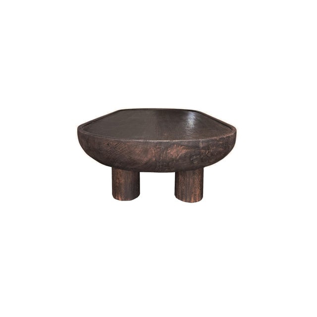 Brown Sculptural Round Table: Solid Mango Wood, Espresso Finish, Modern Organic For Sale - Image 8 of 8