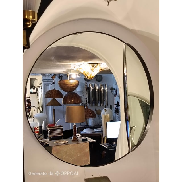 Glass Modern Round Wall Mirror with Curved Side Panel, Italy, 1980s For Sale - Image 7 of 10