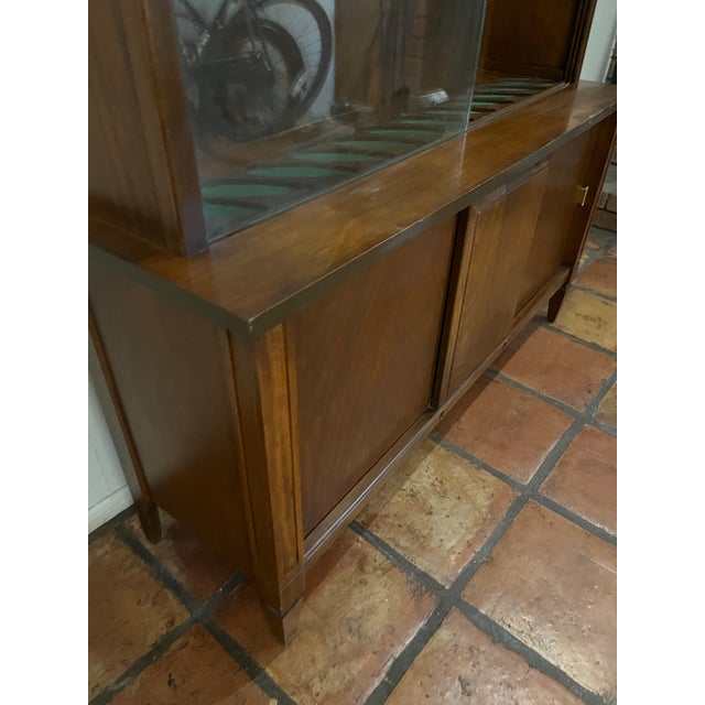 Walnut Mid Century Modern Glass Display Cabinet 74” Tall X 44.5” Wide. Rifle / Pool Stick Display For Sale - Image 9 of 9