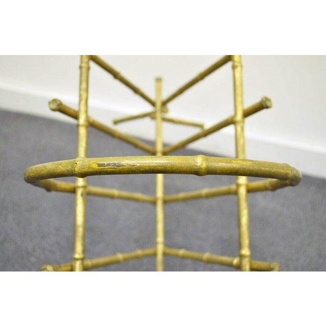 Mid 20th Century Vintage Italian Hollywood Regency Gold Gilt Metal Faux Bamboo Magazine Rack For Sale In Philadelphia - Image 6 of 10