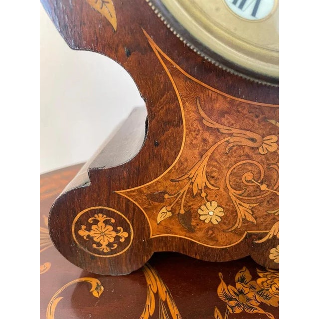 Antique 19th Century French Rosewood Marquetry Inlaid Eight Day Mantel Clock For Sale - Image 6 of 12