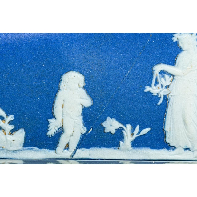 Wedgwood English 19th Century Antique Cheese Tray Dish Porcelain Silverplate Victorian Neoclassical Blue and White Jasperware For Sale - Image 12 of 17