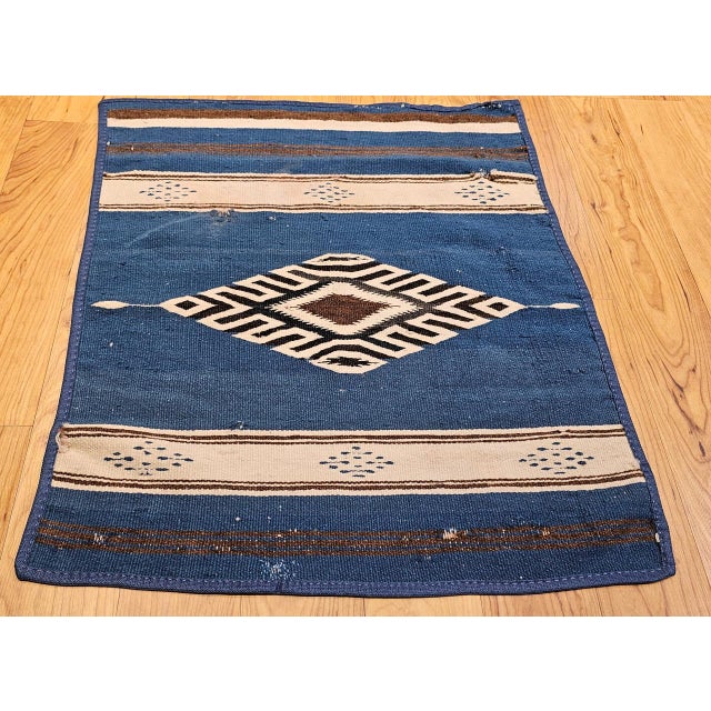 Vintage Mexican Saltillo Serape Kilim Rug, Flat-Woven Wool Blanket, Royal Blue, 2x2 For Sale - Image 9 of 10