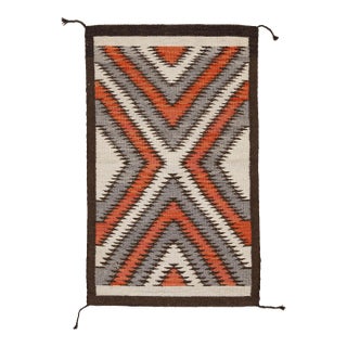 Contemporary Modern Navajo Style Wool Rug – Terracotta, Grey, & Ivory Chevron For Sale