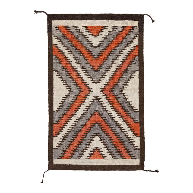 Contemporary Modern Navajo Style Wool Rug – Terracotta, Grey, & Ivory Chevron For Sale