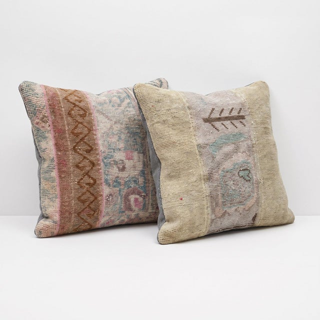 Mid-Century Modern Faded Oushak Rug Pillow Cover 20'' X 20'' - Set of Two For Sale - Image 3 of 4